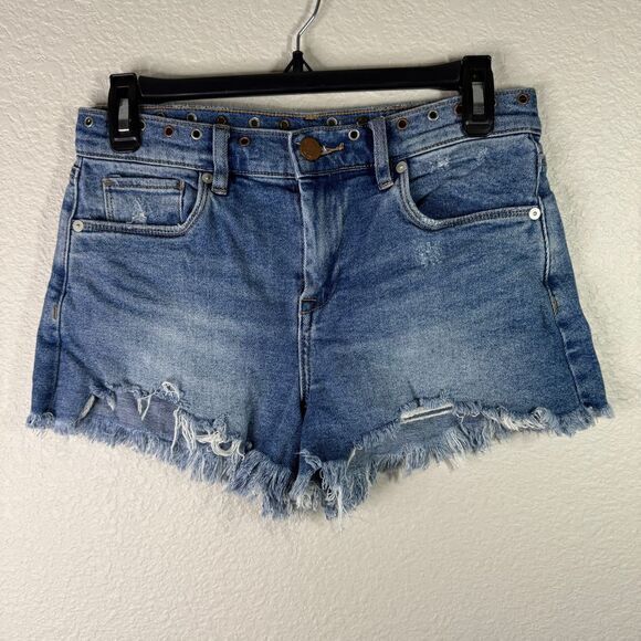 BLANKNYC The Barrow Vintage High Rise Distressed Denim Shorts‎ Grommet Detail 26 - Picture 1 of 7